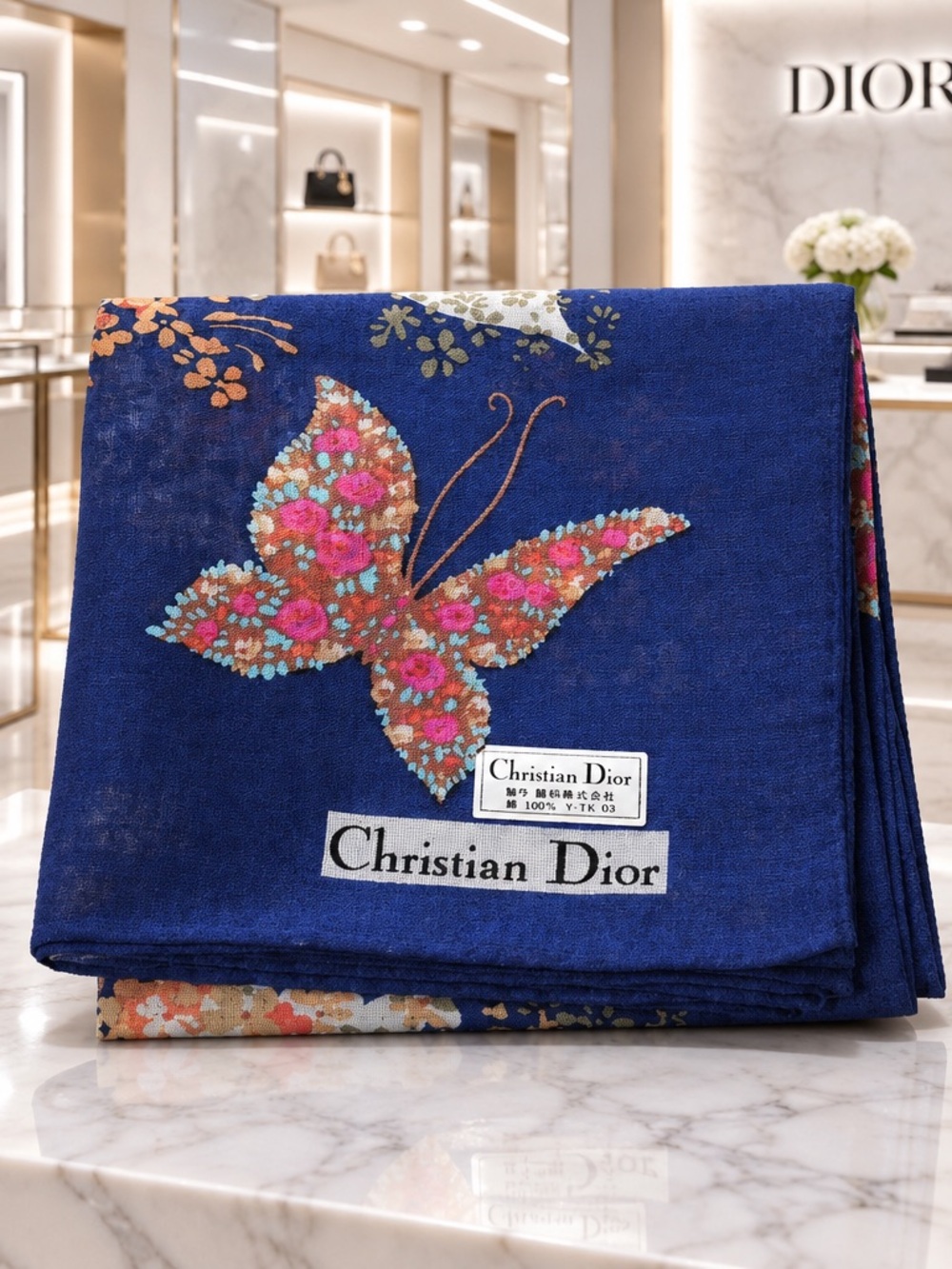 Dior Blue Floral Butterfly Throw Blanket